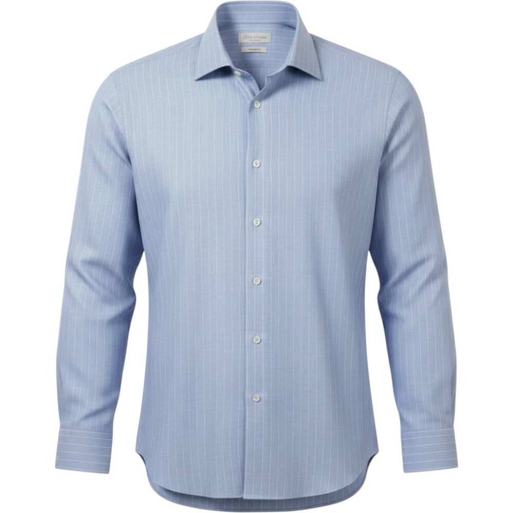 Brioni Mens Blue Pinstripe Cotton Dress Shirt Size 17 43 Made in Italy Spread